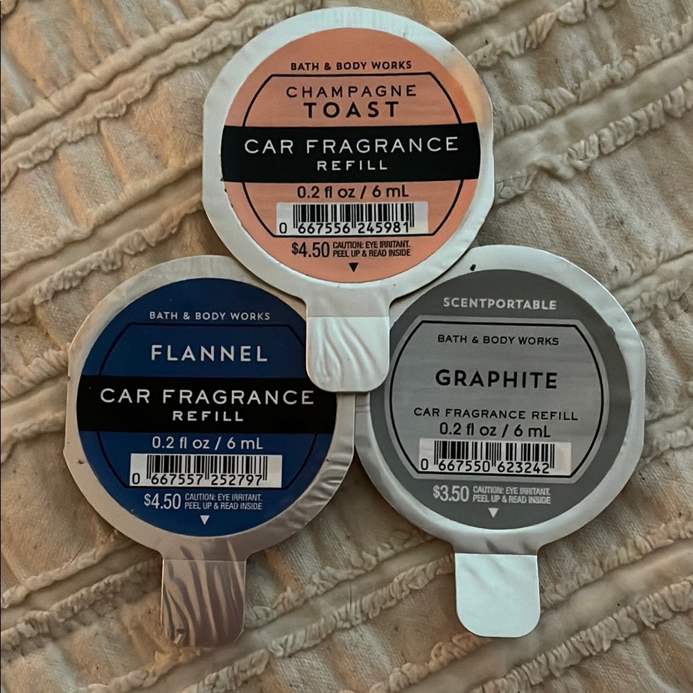 Bath & Body Works Car Fragrance Refills - Flannel, Graphite, and Champagne Toast